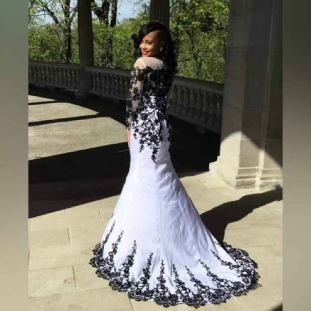 Black and White Lace Evening Gown